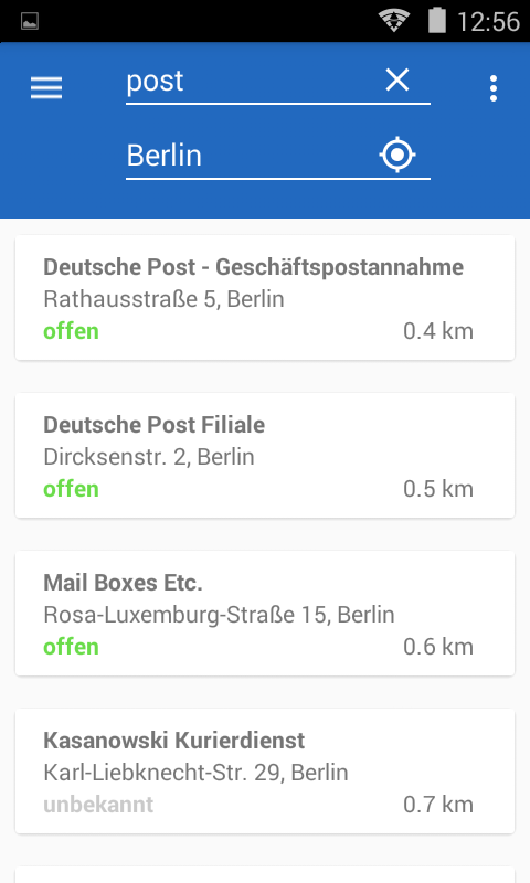 Screenshot der Öffnungszeiten App