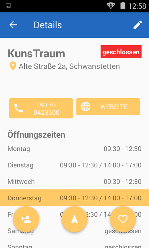 Screenshot der Öffnungszeiten App