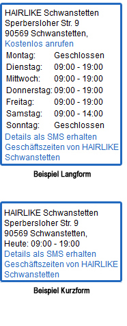 Beispiel für ein Öffnungszeiten Widget