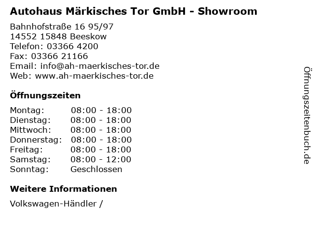 Autohaus Märkisches Tor GmbH - Showroom in 15848 Beeskow: Adresse und Öffnungszeiten