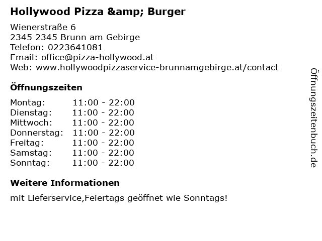 Hollywood Pizza & Burger in 2345 Brunn am Gebirge: Adresse und Öffnungszeiten