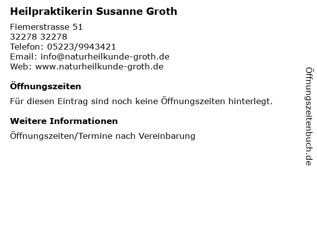 Heilpraktikerin Susanne Groth in 32278: Adresse und Öffnungszeiten