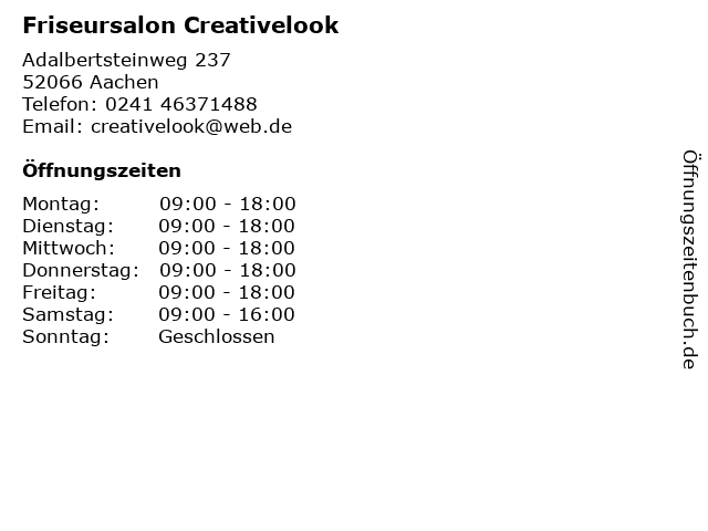 ᐅ Öffnungszeiten „creative look friseursalon“ | adalbertsteinweg
