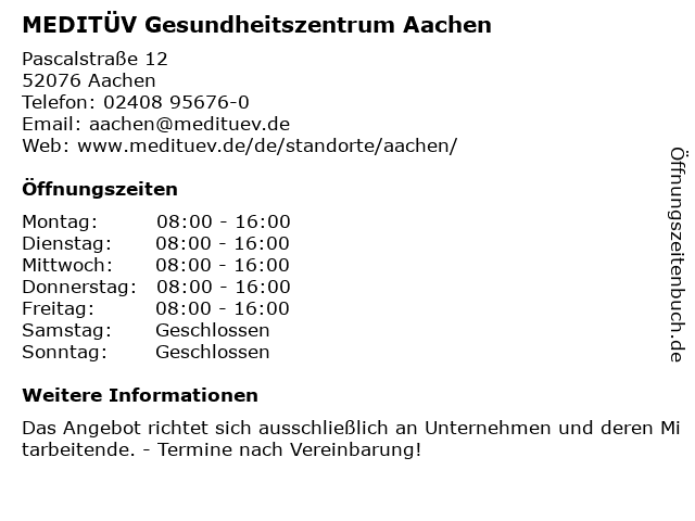 ᐅ Offnungszeiten Medituv Gmbh Co Kg Pascalstrasse 12 In chen