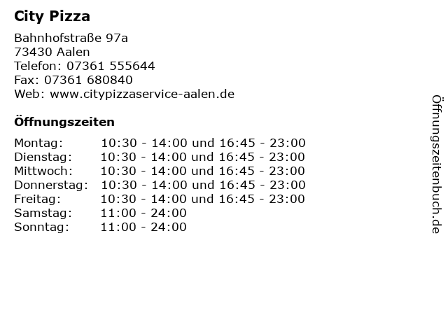 City Pizza in Aalen: Adresse und Öffnungszeiten