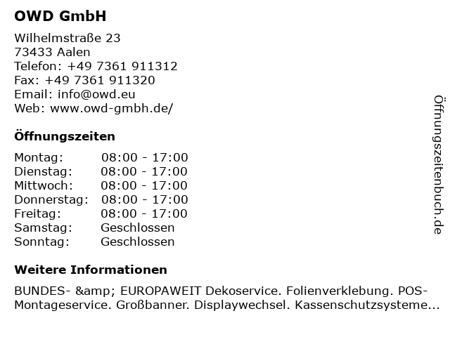 OWD GmbH in Aalen: Adresse und Öffnungszeiten