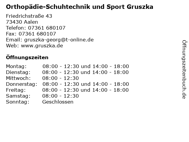 Orthopädie-Schuhtechnik und Sport Gruszka in Aalen: Adresse und Öffnungszeiten