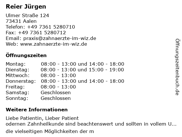 Reier Jürgen in Aalen: Adresse und Öffnungszeiten