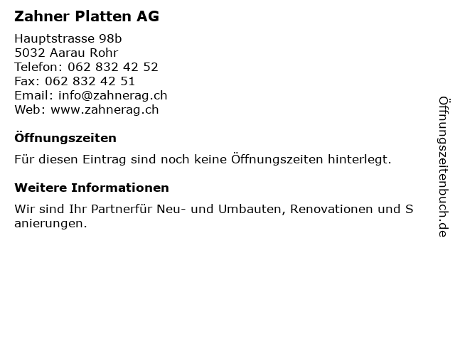 Zahner Platten AG in Aarau Rohr: Adresse und Öffnungszeiten