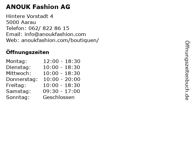 ANOUK Fashion AG in Aarau: Adresse und Öffnungszeiten