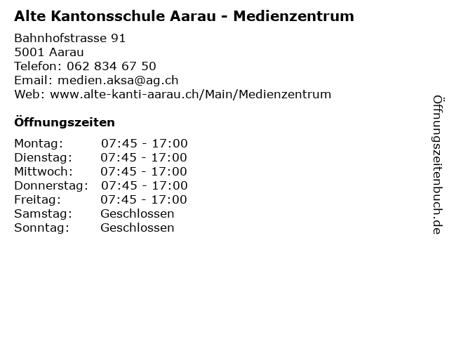 Alte Kantonsschule Aarau - Medienzentrum in Aarau: Adresse und Öffnungszeiten