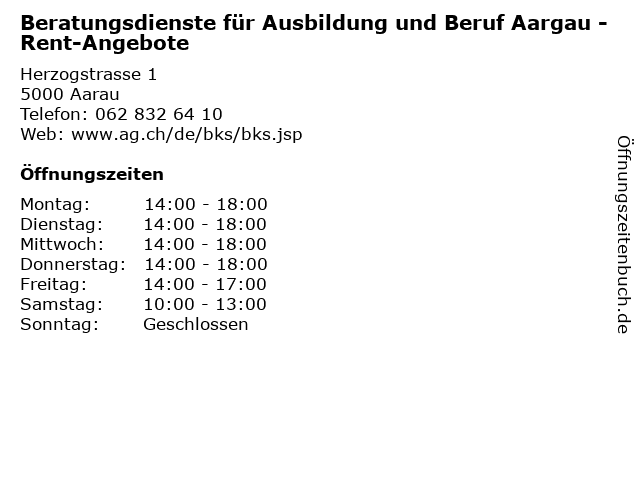 Beratungsdienste für Ausbildung und Beruf Aargau - Rent-Angebote in Aarau: Adresse und Öffnungszeiten