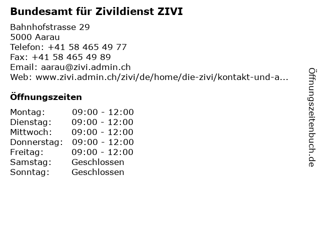 Bundesamt für Zivildienst ZIVI in Aarau: Adresse und Öffnungszeiten
