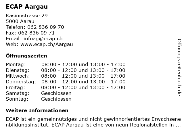ECAP Aargau in Aarau: Adresse und Öffnungszeiten