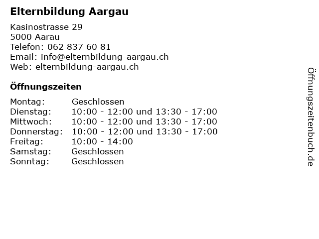 Elternbildung Aargau in Aarau: Adresse und Öffnungszeiten
