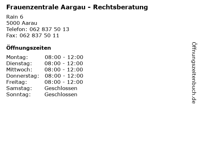 Frauenzentrale Aargau - Rechtsberatung in Aarau: Adresse und Öffnungszeiten