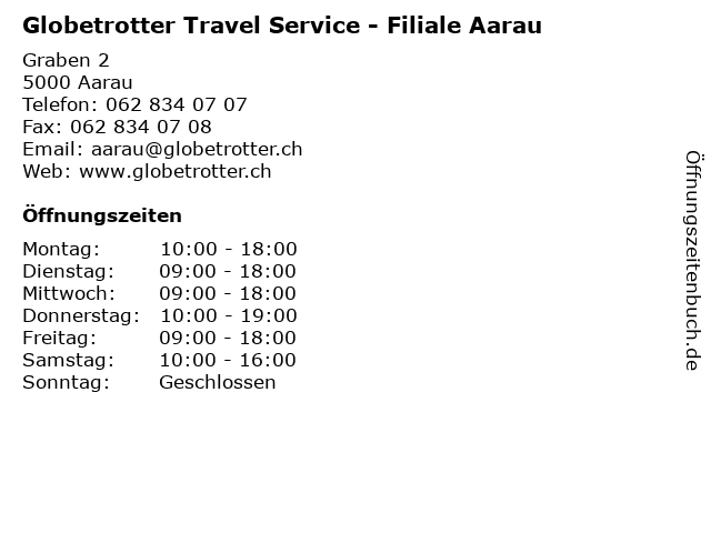 Globetrotter Travel Service - Filiale Aarau in Aarau: Adresse und Öffnungszeiten