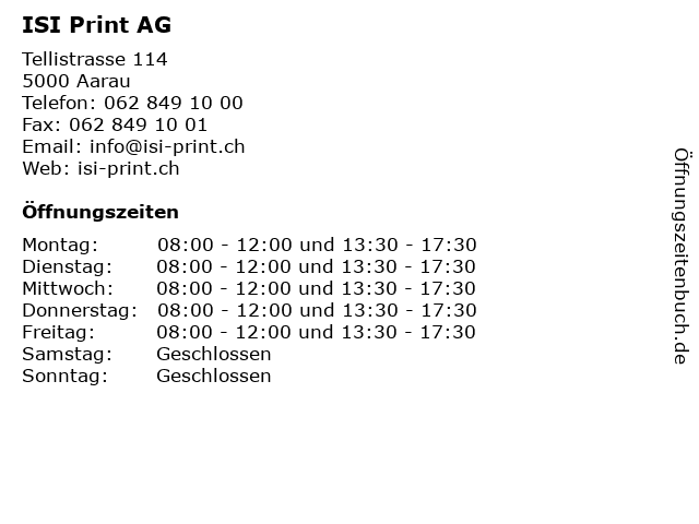 ISI Print AG in Aarau: Adresse und Öffnungszeiten