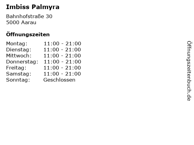 Imbiss Palmyra in Aarau: Adresse und Öffnungszeiten