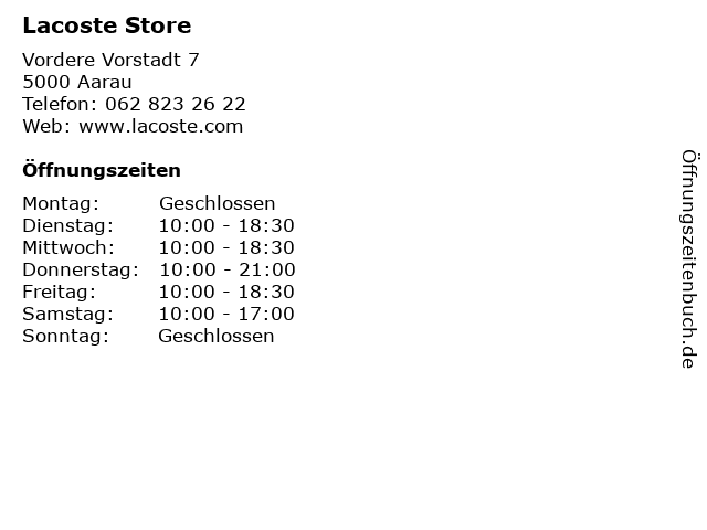 Lacoste Store in Aarau: Adresse und Öffnungszeiten
