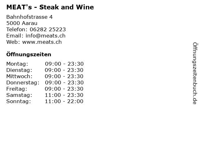 MEAT's - Steak and Wine in Aarau: Adresse und Öffnungszeiten