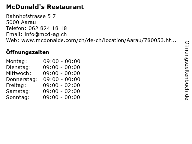 McDonald's Restaurant in Aarau: Adresse und Öffnungszeiten