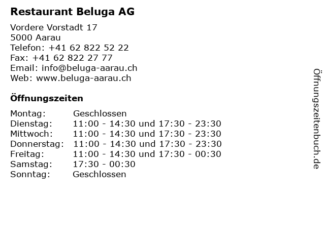 Restaurant Beluga AG in Aarau: Adresse und Öffnungszeiten