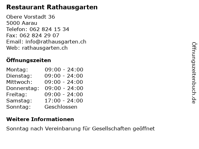 Restaurant Rathausgarten in Aarau: Adresse und Öffnungszeiten