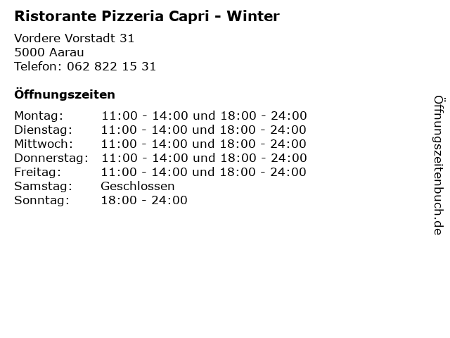 Ristorante Pizzeria Capri - Winter in Aarau: Adresse und Öffnungszeiten