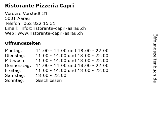 Ristorante Pizzeria Capri in Aarau: Adresse und Öffnungszeiten