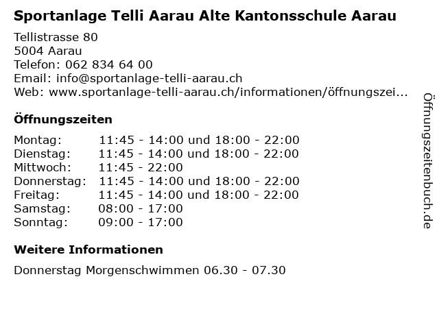 Sportanlage Telli Aarau Alte Kantonsschule Aarau in Aarau: Adresse und Öffnungszeiten