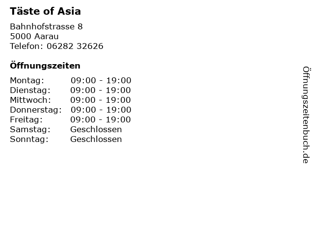 Täste of Asia in Aarau: Adresse und Öffnungszeiten