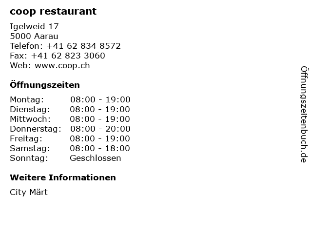 coop restaurant in Aarau: Adresse und Öffnungszeiten