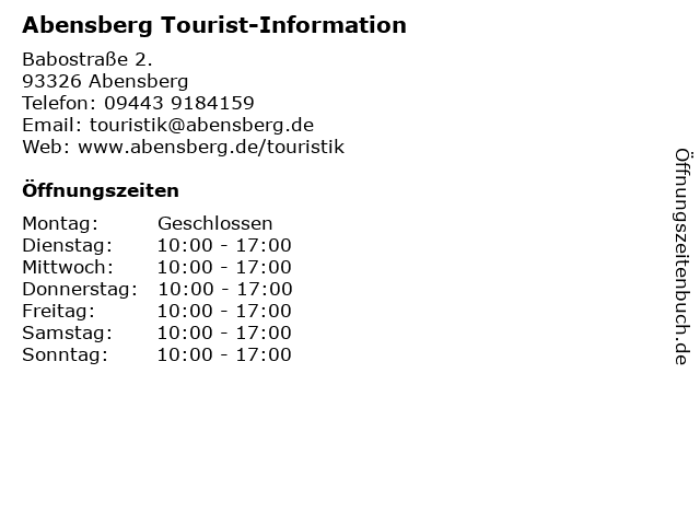 Abensberg Tourist-Information in Abensberg: Adresse und Öffnungszeiten