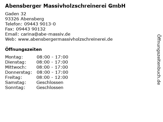 Abensberger Massivholzschreinerei GmbH in Abensberg: Adresse und Öffnungszeiten