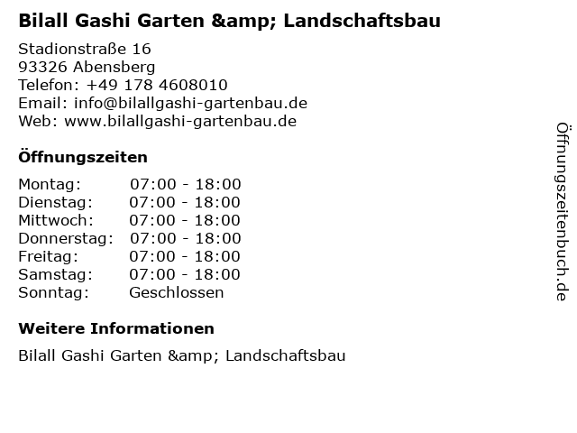 Bilall Gashi Garten & Landschaftsbau in Abensberg: Adresse und Öffnungszeiten