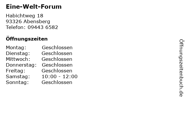 Eine-Welt-Forum in Abensberg: Adresse und Öffnungszeiten