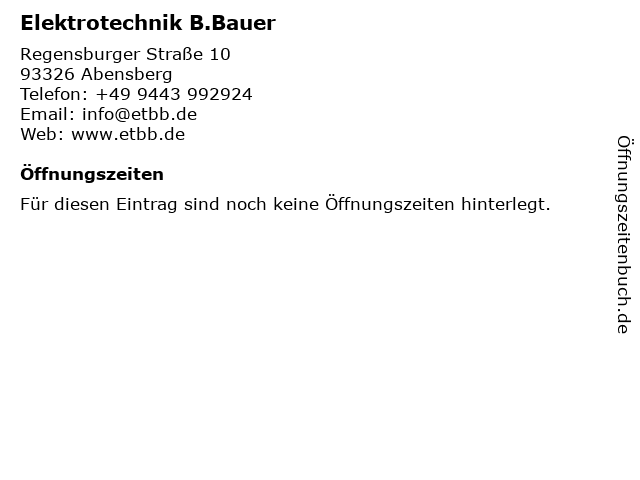 Elektrotechnik B.Bauer in Abensberg: Adresse und Öffnungszeiten