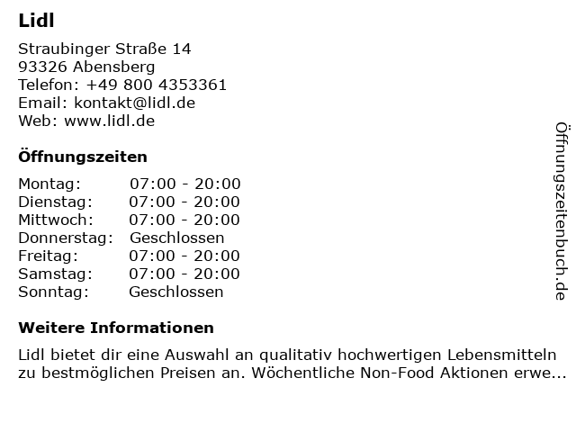 Lidl in Abensberg: Adresse und Öffnungszeiten