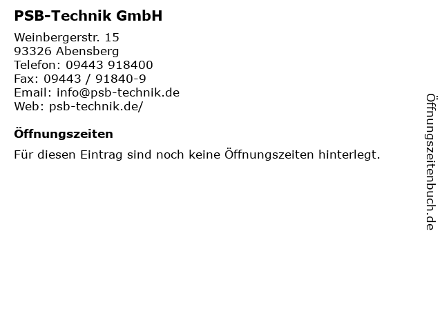 PSB-Technik GmbH in Abensberg: Adresse und Öffnungszeiten