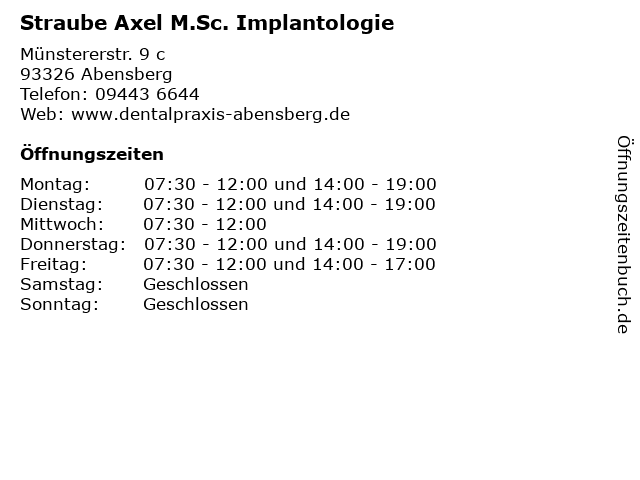 Straube Axel Dr.med.dent. in Abensberg: Adresse und Öffnungszeiten
