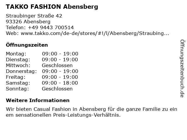 TAKKO FASHION Abensberg in Abensberg: Adresse und Öffnungszeiten