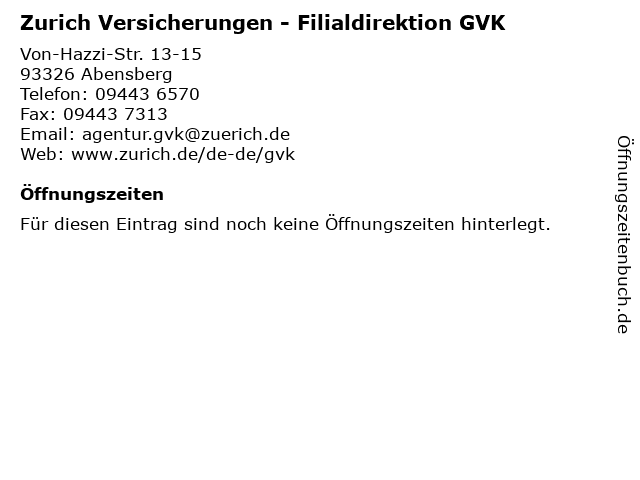 Zurich Versicherungen - Filialdirektion GVK in Abensberg: Adresse und Öffnungszeiten