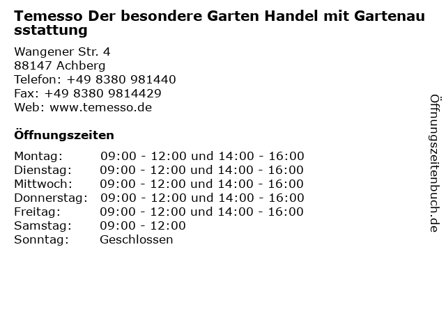 Temesso Der besondere Garten Handel mit Gartenausstattung in Achberg: Adresse und Öffnungszeiten