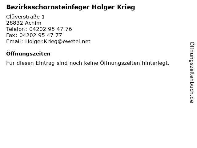 Bezirksschornsteinfeger Holger Krieg in Achim: Adresse und Öffnungszeiten