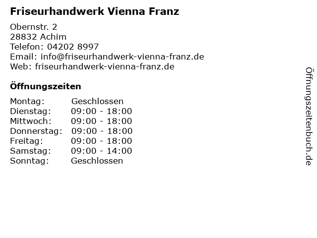 ᐅ Öffnungszeiten „tanja franz u. schrägschnitt friseure“ | obernstr