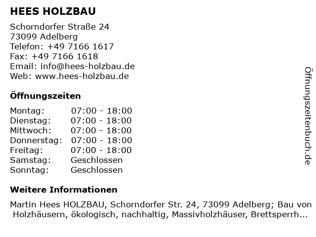 HEES HOLZBAU in Adelberg: Adresse und Öffnungszeiten