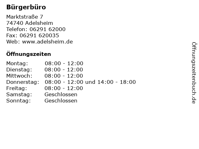 Bürgerbüro in Adelsheim: Adresse und Öffnungszeiten