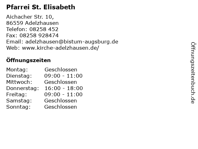 Pfarrei St. Elisabeth in Adelzhausen: Adresse und Öffnungszeiten