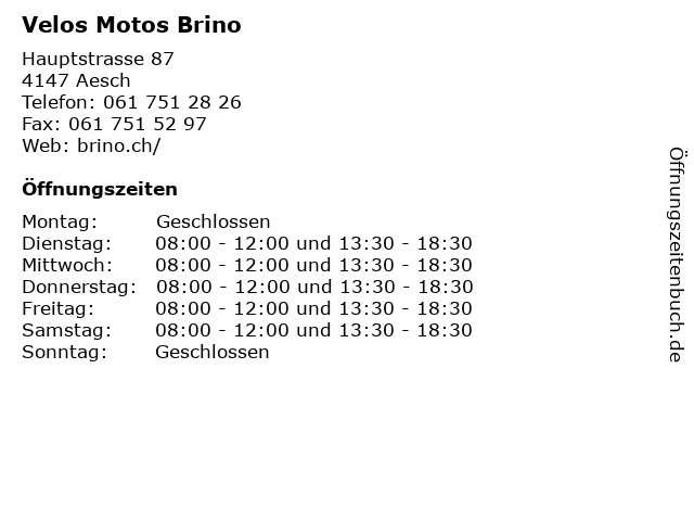 Velos Motos Brino in Aesch: Adresse und Öffnungszeiten